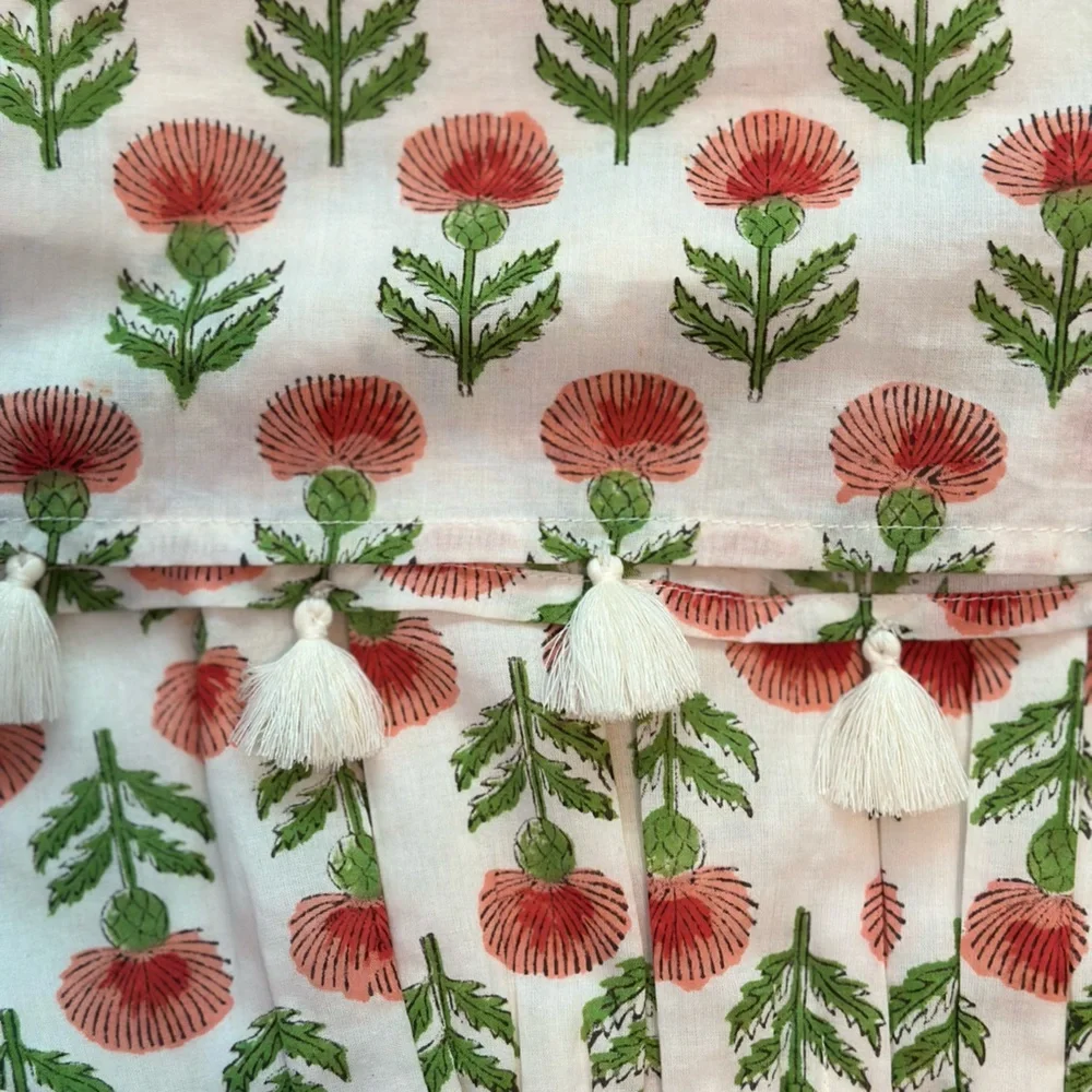 Sunshine Tienda Sleeveless Block Print Red Green Floral Cotton Dress- XS/S - Picture 3 of 8